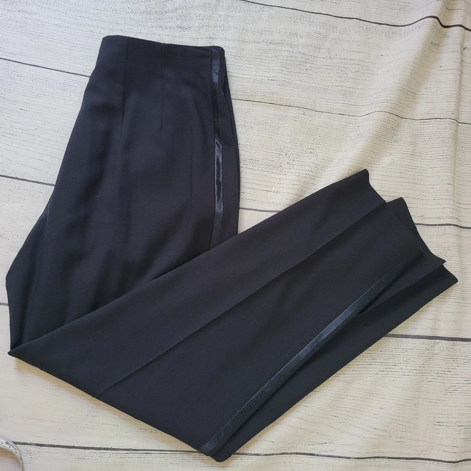 Шерстяные боковые брюки на молнии Mondi The Company размер 40 США 10 в полоску черные плиссированные - Изображение 2 из 4