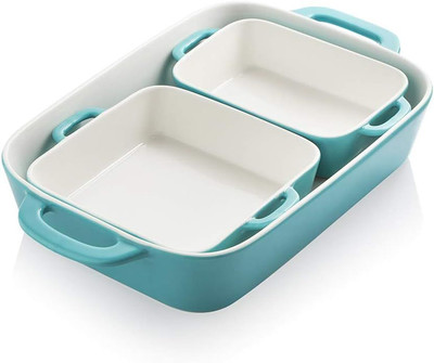 Sweejar Ceramic Bakeware Set, Rectangular Baking Dish for Cooking, Turquoise 
