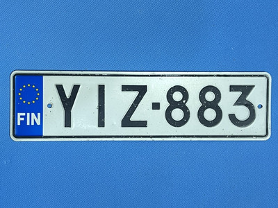 Finland License Plate YIZ-883 EU Original Finnish FIN Number Plate