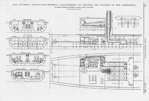 Engines & Boilers of the French Gunboat 'Phlegeton' 5 x Antique Print 1885