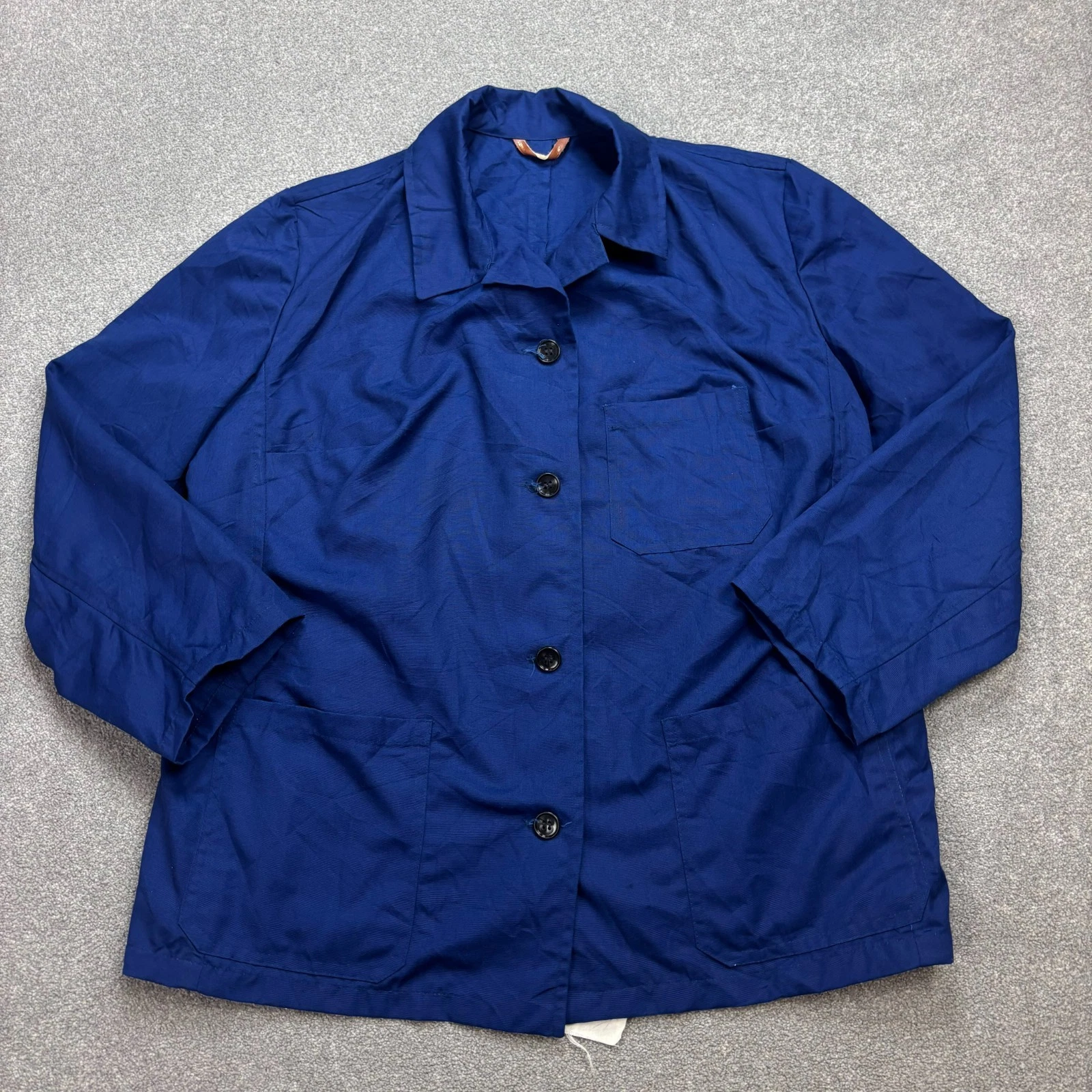 Giacca francese adulto blu medio vintage tela abbigliamento da lavoro utilità...
