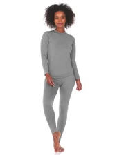 Thermajane Womens Fleece Lined Thermal Long Johns Pajama Set - Large, Grey