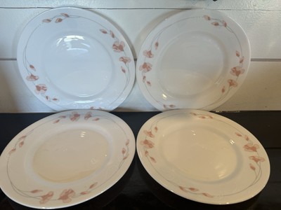 Vintage Arcopal Linette Peach - Pink Flower Saucers Small Plates Set of 4 EUC