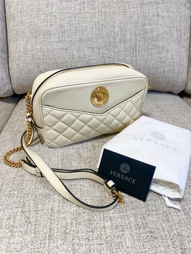 VERSACE Quilted Lambskin Leather Chain Shoulder Bag Off White Crossbody From Jp
