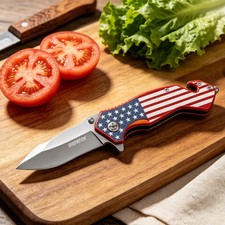 7.6" Tactical Knife US Flag Spring Assited Pocket Knife Breaker Seatbelt Cutter