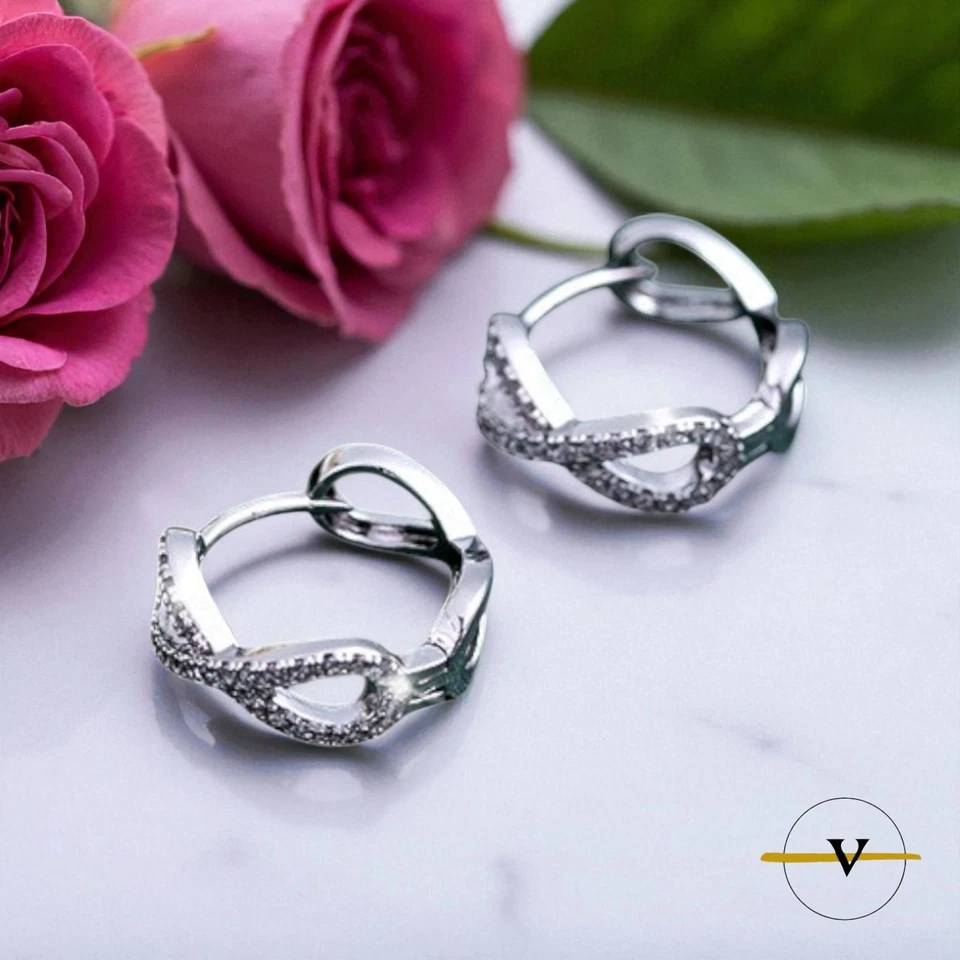 ORECCHINI DONNA ARGENTO 925 RODIATO A FORMA DI DOPPIO INFINITO CON ZIRCONI - Immagine 4 di 4