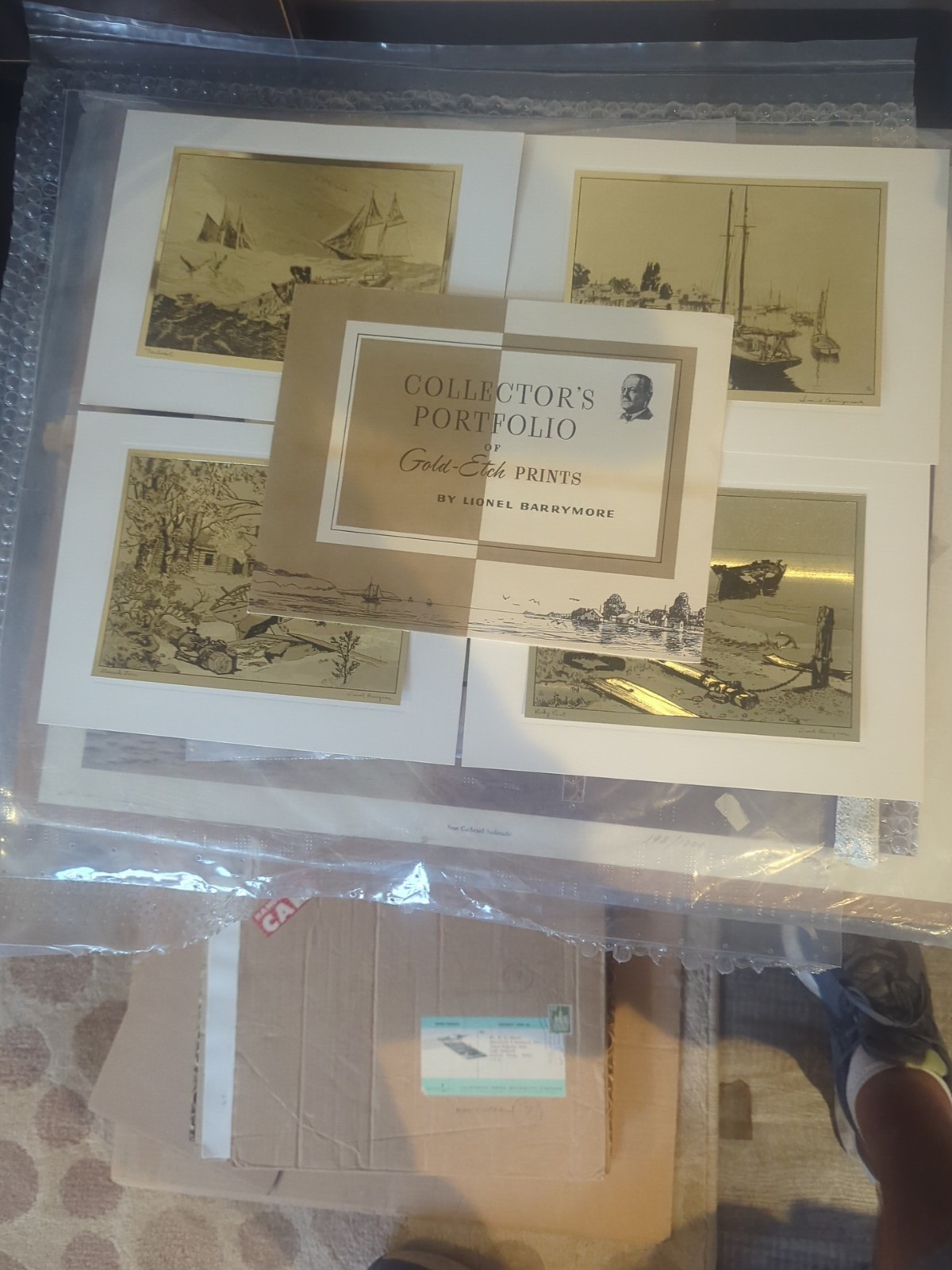 Collectors Portfolio Of 4 Gold Etch Prints By Lionel Barrymore Vintage