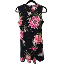 NWT Shelby & Palmer Womens Size 8 Black With Floral Print Flower Dress Washable 