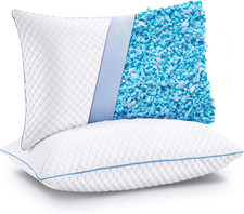 Cooling Shredded Memory Foam Bed Pillows, Queen Size, Set of 2, 20 X 30 in Adj