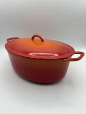 DESCOWARE Belgium Orange Flame Enamel Oval Cast Iron FE 12 3C Dutch Oven Lid