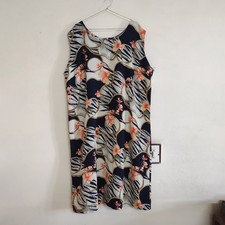Plus Size Tropical Floral Dress Women 4XL Sleeveless Midi Casual Summer Dress