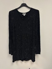 Ghost Black Long Sleeve V Neck Dress Uk 18 Floral metallic Evening  occasion