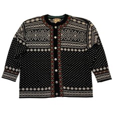 Dale of Norway Black White 100 Wool Nordic Fair Isle Cardigan Sweater Size L