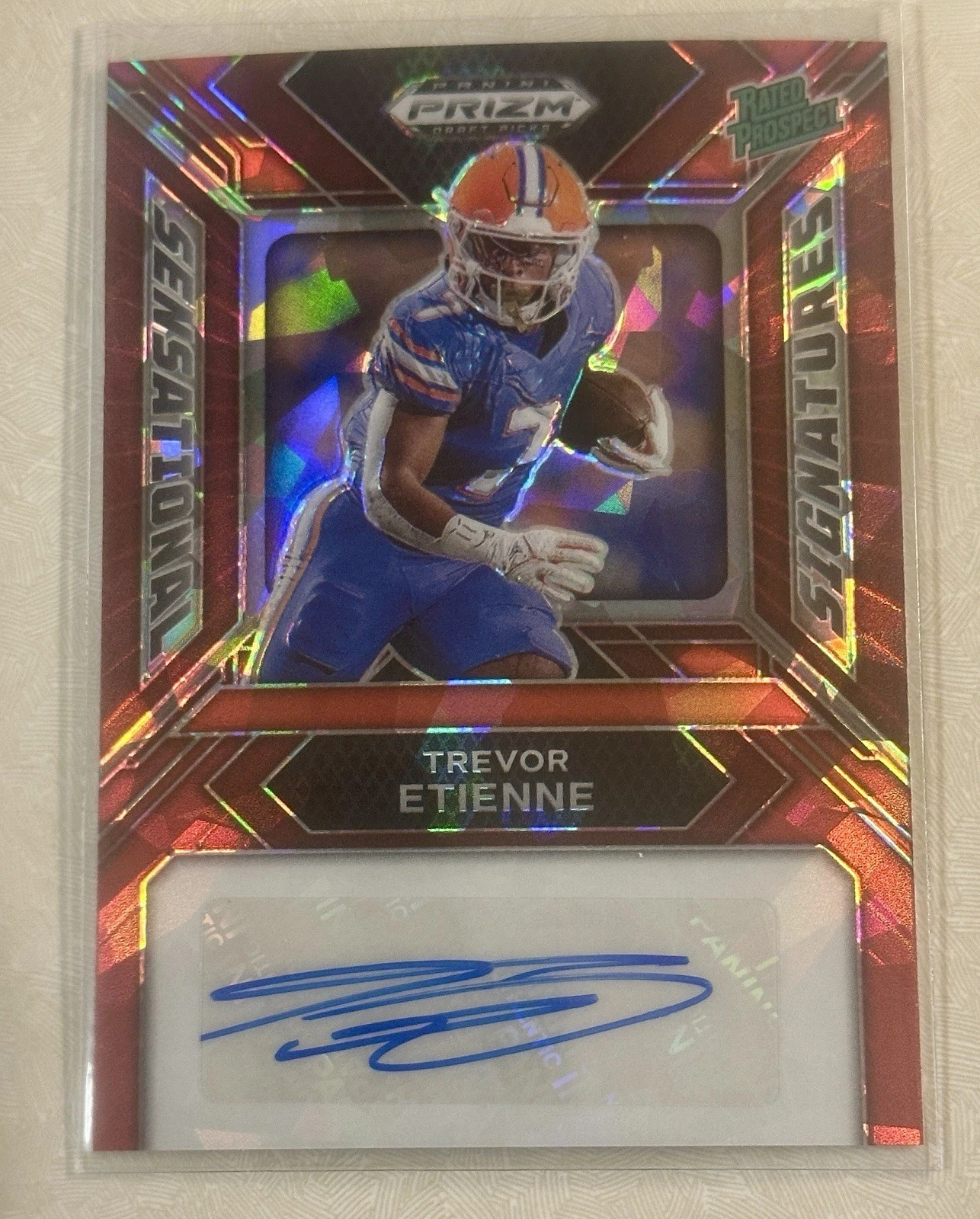 2024 Panini Prizm Draft Picks Sensational Signatures Red Ice Trevor Etienne Auto