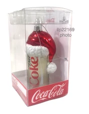 DIET COKE COCA COLA CAN w/ SANTA HAT Glass CHRISTMAS ORNAMENT Kurt S. Adler New!