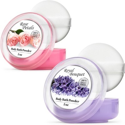 2 Pack Body Powder for Women with Powder Puff, 100% Talc-Free, Elegant Rose Peta