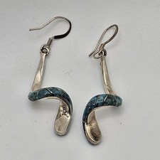 New! Handmade Sterling Silver Twisted Drop Earrings Matrix Turquoise Earrings 