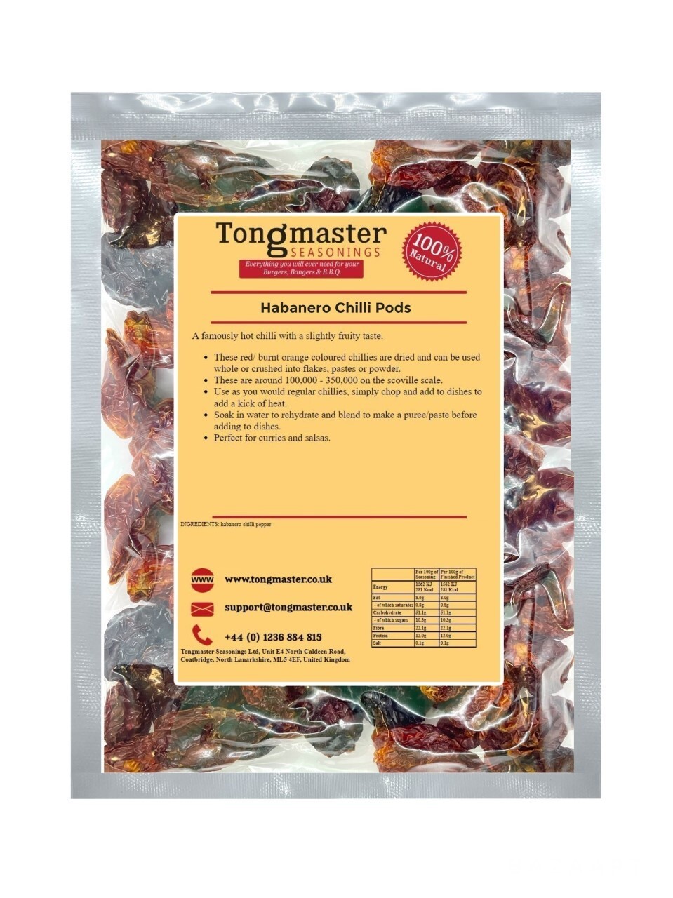 Whole Dried Habanero Chilli Pods - 200g