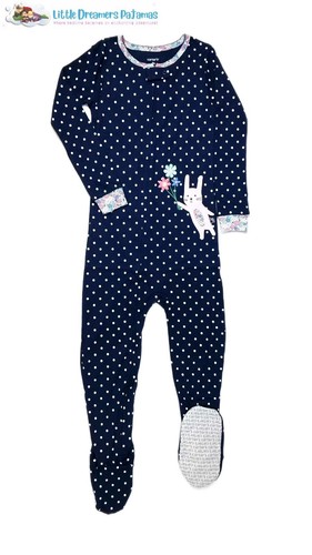 Kleinkind Mädchen Blumen Frühling Ostern Hase gepunktet Pyjama Schlafanzug