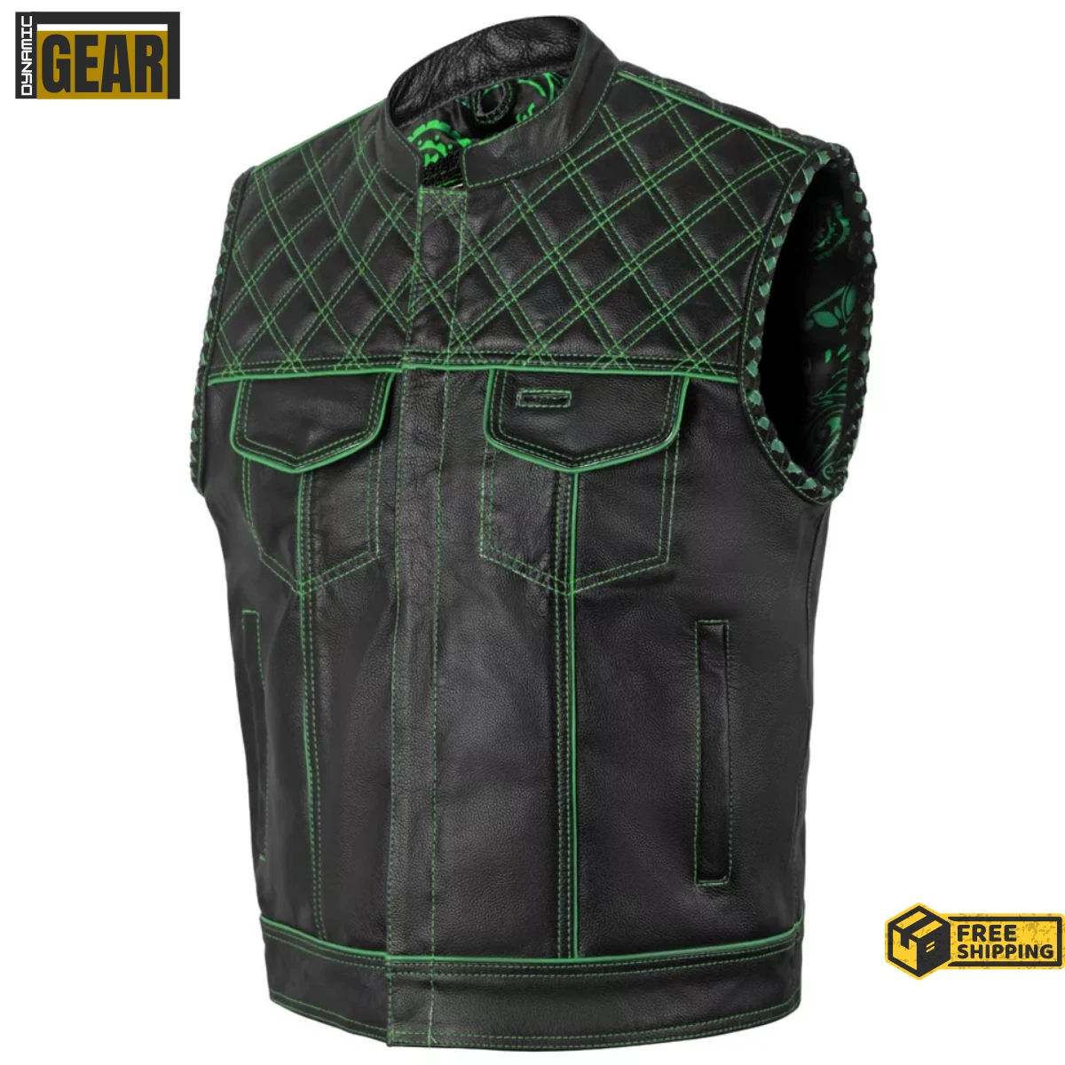 Men's Leather Vest Black Motorcycle Biker Leather Vest