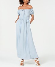 Speechless Juniors' Off-The-Shoulder Maxi Dress Chambray Size M #JB00921W249