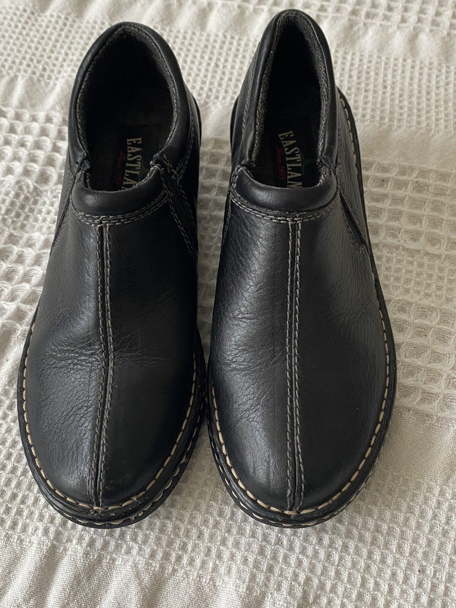 Eastland Women's Size Amore Loafers Clogs Black Leather Heeled