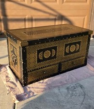 Vintage Antique Brass And Wood Trunk Chest Pier 1 Imports Wooden Storage Gold