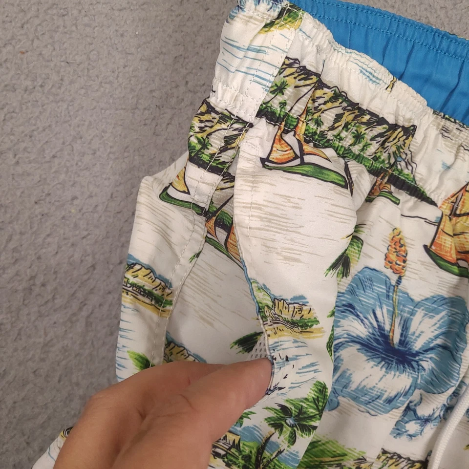 Мужские плавки Croft & Barrow большие белые гавайские с цветочным узором парусник с пальмовой подкладкой - Изображение 4 из 4