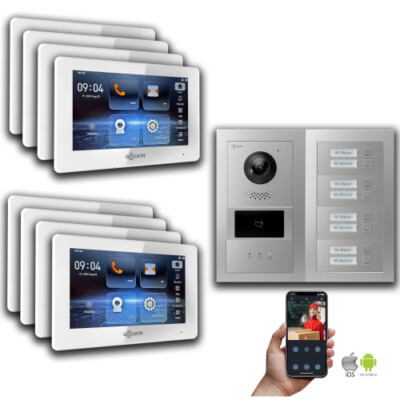 Goliath IP Video Türsprechanlage: 7-Zoll 8 Familienhaus, RFID, Anzeige, Silber