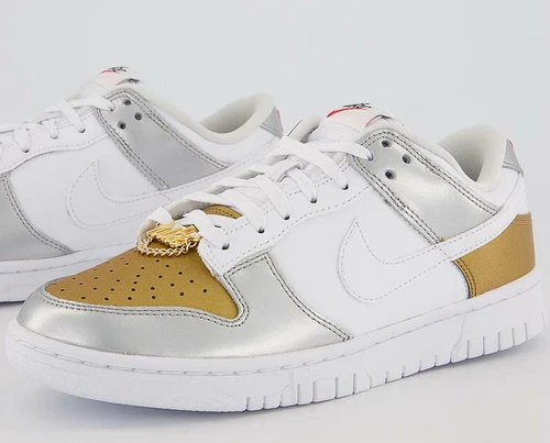 NEW Nike Dunk Low SE Shoes Gold White Silver DH4403 700 - SIZE 7 WOMEN / 5.5 MEN
