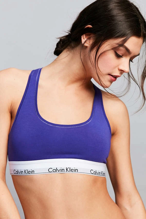 NWT Calvin Klein Womens Modern Cotton Bralette Racerback Bra Logo Band  Purple XS