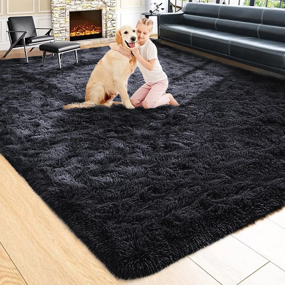 Fluffy Rugs Anti-Slip Large Shaggy Rug Super Soft Mat Living Room ...