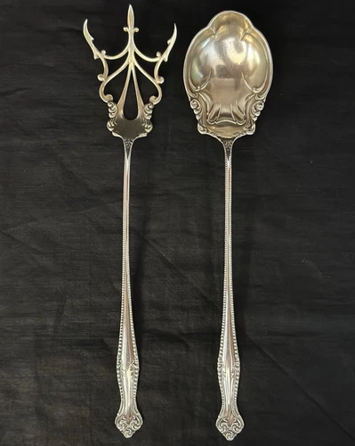 TOWLE "CANTERBURY" STERLING & GOLD WASH TWO PIECE LETTUCE SERVING SET