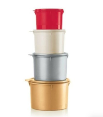 Tupperware Stacking Canisters Set 5~7~10~14 Cups ~ Gold Silver White Red New