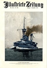 SMS Kurfürst Friedrich Wilhelm XL Kunstdruck 1906 von Hans Bohrdt Kriegsschiff