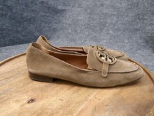 Tory Burch Womens Metal Miller 15MM Logo Loafer Suede River Rock/Gold Size 8.5 M