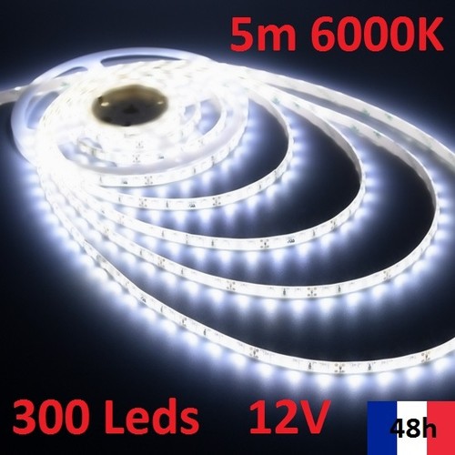 Ruban Bandeau Led Strip 5m 300 Leds de puissance 12V 6000K Livraison 48h offerte - Afbeelding 1 van 1