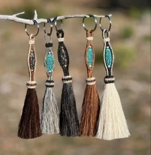 Beautiful 100% Horse Hair Key Ring Chain with Long Bead *** Great Gift ***