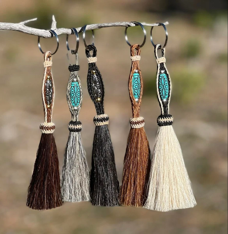 AUSTIN ACCENT Beautiful 100% Horse Hair Key Ring Chain with Long Bead *** Great Gift ***