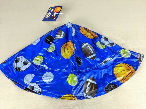 Small Kids Rain Hat CHOOSE Orange Dinos, Blue Sports, Orange Penguin, Green Frog - Picture 3 of 9