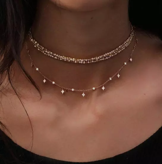 gold chain necklacle Multi 2 Layer Chain charm Drop Pendant Choker