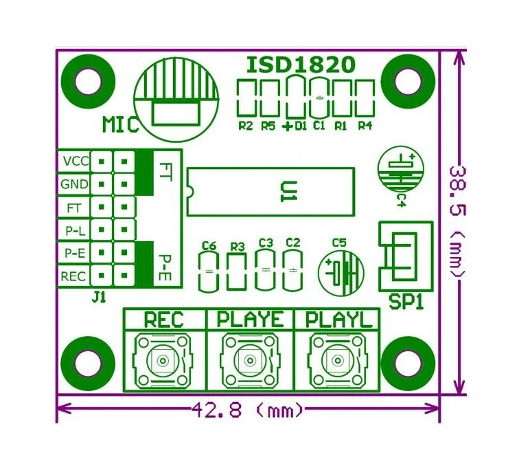 Module vocal ISD1820 3-5V Module d'enregistrement de son avec microphone Arduino - Photo 3/4