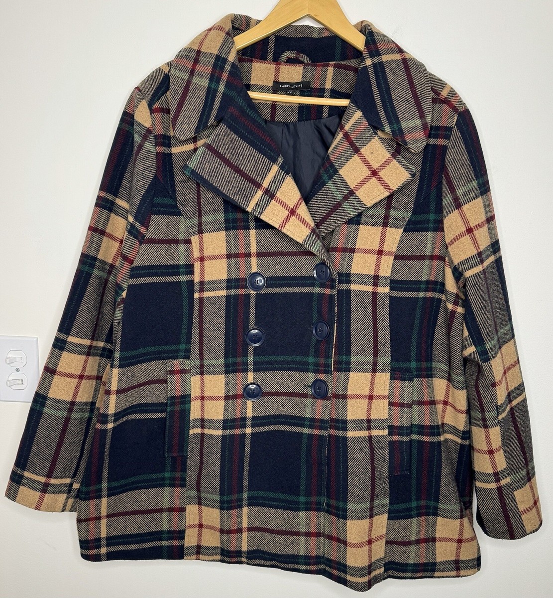 ❤︎ ❤︎ ❤︎ Reeさん ❤︎ ❤︎ ❤︎ Larry Levine Women's Tartan Plaid Double-Breasted Pea Coat Size