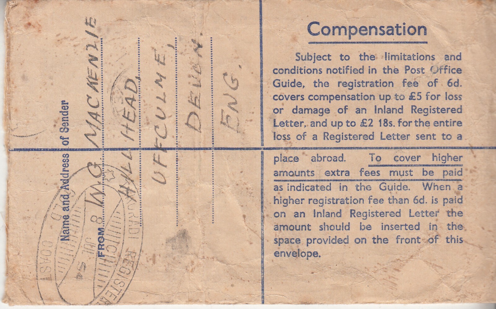 Gold Coast: GVI/QE2 Registered Cover, Exeter to Takoradi, 5-8 July 1954