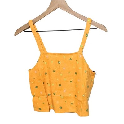 Abound Orange Asterisk Floral Sleeveless Square Neck Crop Top - Size XS