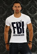Herren Shirt 'FBI' Gr. M Weiß Stegol Clubwear Fashion Kurzarmshirt Print T-Shirt