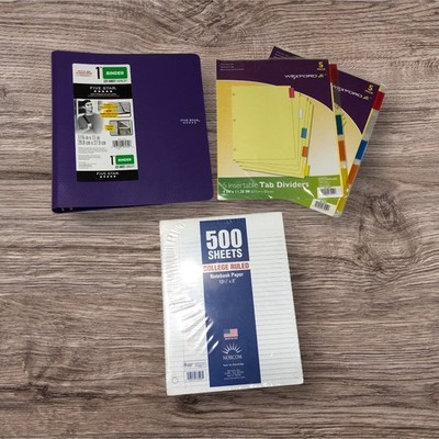 School Essentials Supplies Bundle Kit Binder 500 Sheets Paper Divider Homeschool