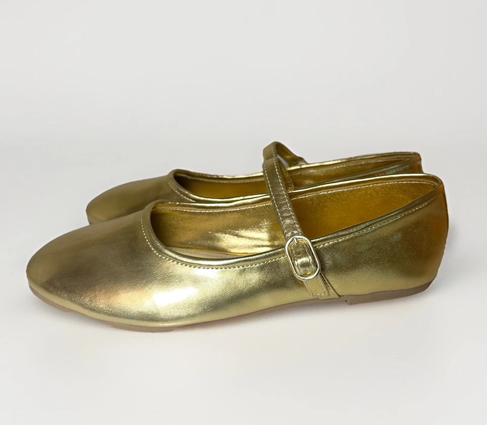 ZARA Gold Mary Jane Ballet Flats Metallic Shoes Women US 7.5 EU 38 NEW - Image 3 of 4