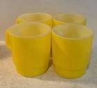 4 pc Anchor Hocking Fire King Stackable Coffee Mugs Yellow/USA Vintage D Handle