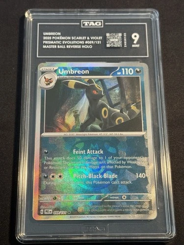 Pokémon TCG Umbreon Masterball Reverse Holo 059/131 English Prismatic TAG 9 Mint